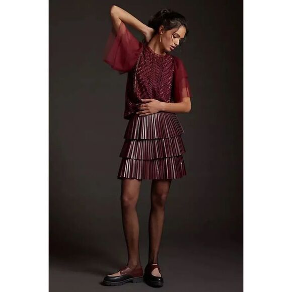 Anthropologie Let Me Be Sequined Embroidered Top size XS - Picture 1 of 10